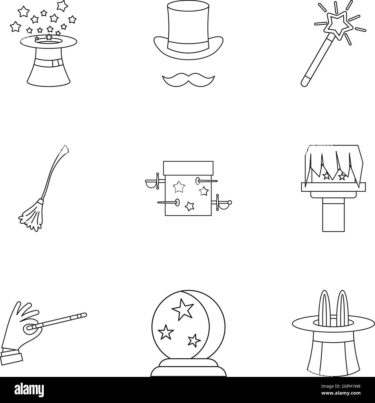 Trucos juego de iconos, el estilo de esquema Ilustración del Vector