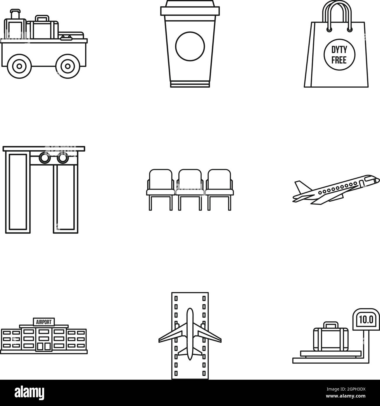 Verificar En El Aeropuerto Conjunto De Iconos De Estilo De Esquema