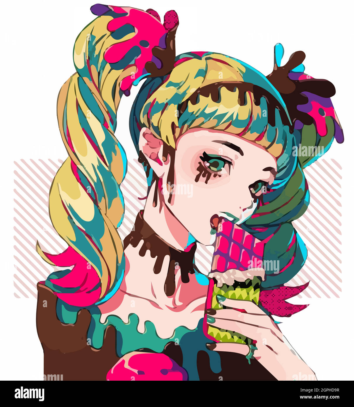 Ilustración colorida de la niña de anime comiendo chocolate Imagen Vector de stock - Alamy Ilustración colorida de la niña de anime comiendo chocolate Imagen Vector de stock - Alamy
