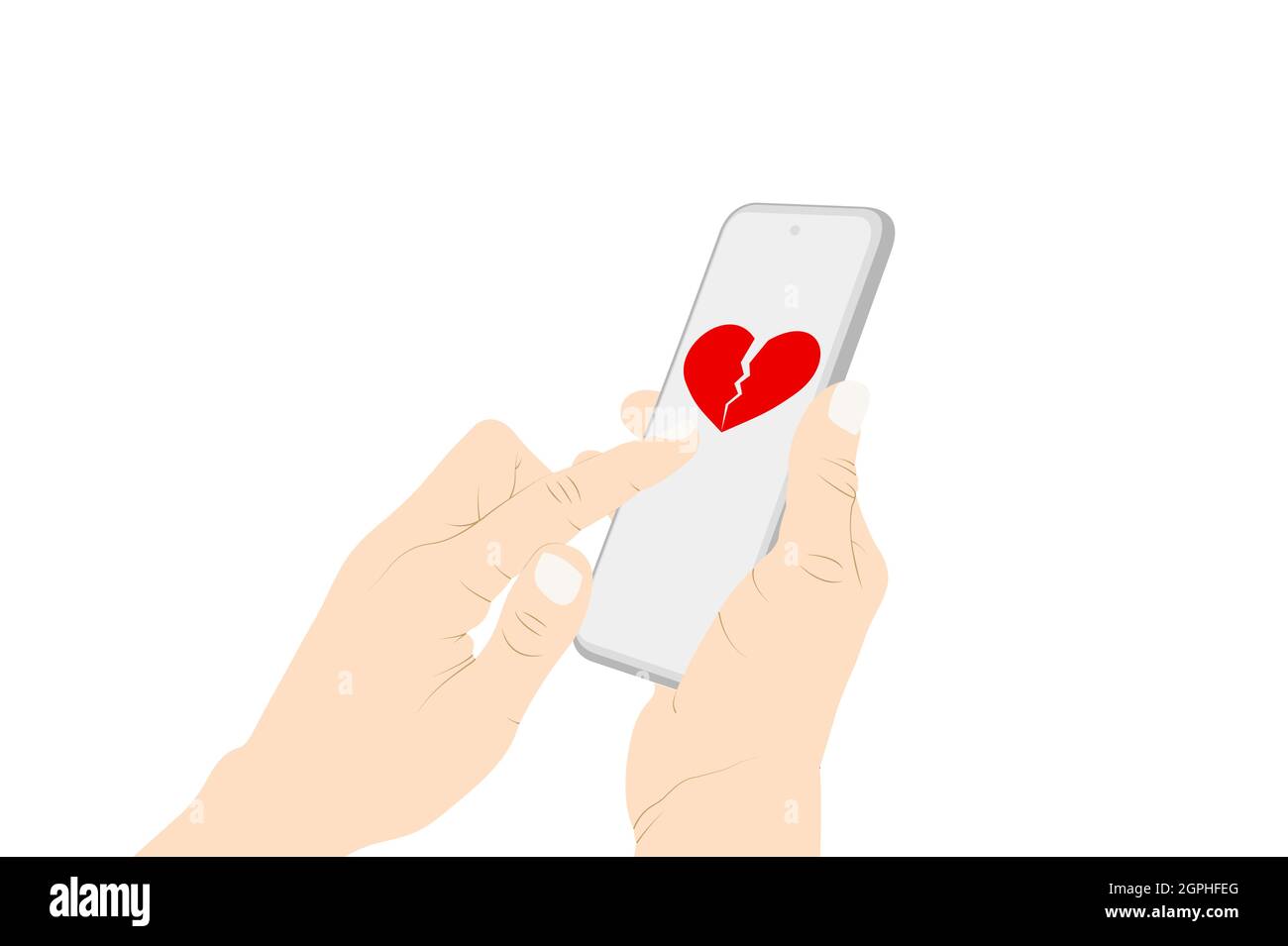 Enviando corazón roto emoji con teléfono, flirting, símbolo de corazón roto, mano mujer enviando un mensaje con teléfono. Ilustración de stock vectorial Ilustración del Vector