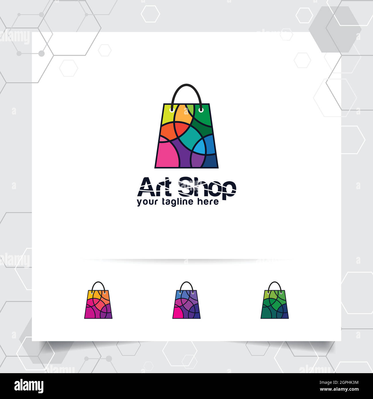 Logotipo de bolsa de compras concepto de diseño de icono de tienda en línea y colorido vector geométrico utilizado para la tienda de cámaras, el comercio electrónico y el supermercado. Ilustración del Vector