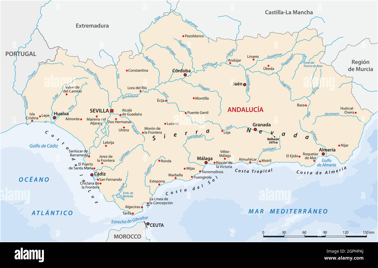 Mapa vectorial de las comunidades autónomas españolas de Andalucía Ilustración del Vector