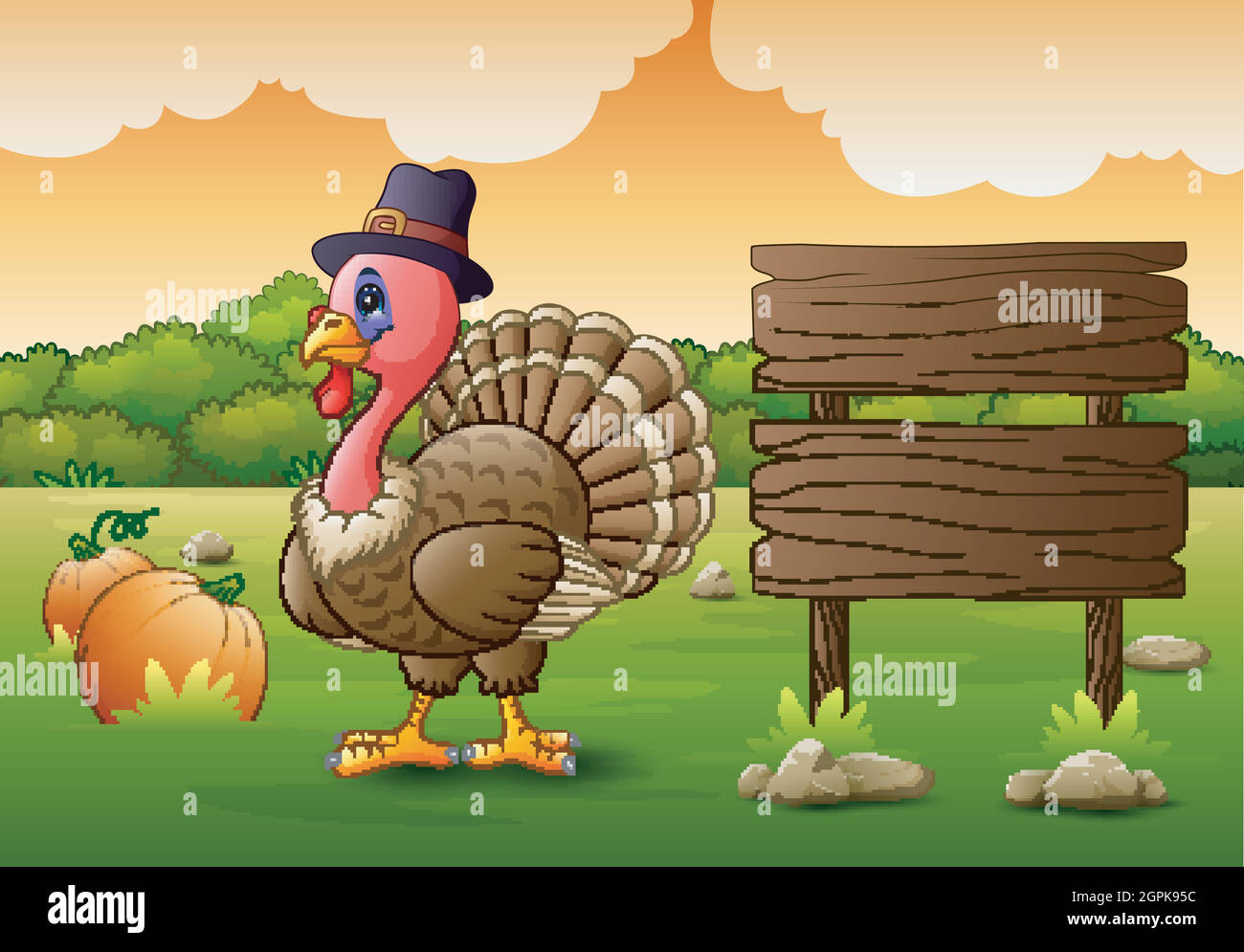 Día de Acción de Gracias de fondo con pavo pájaro y calabazas Ilustración del Vector