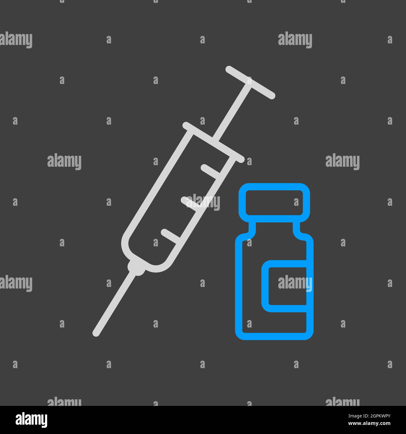 Icono plano de vector de jeringa y ampolla médica Ilustración del Vector