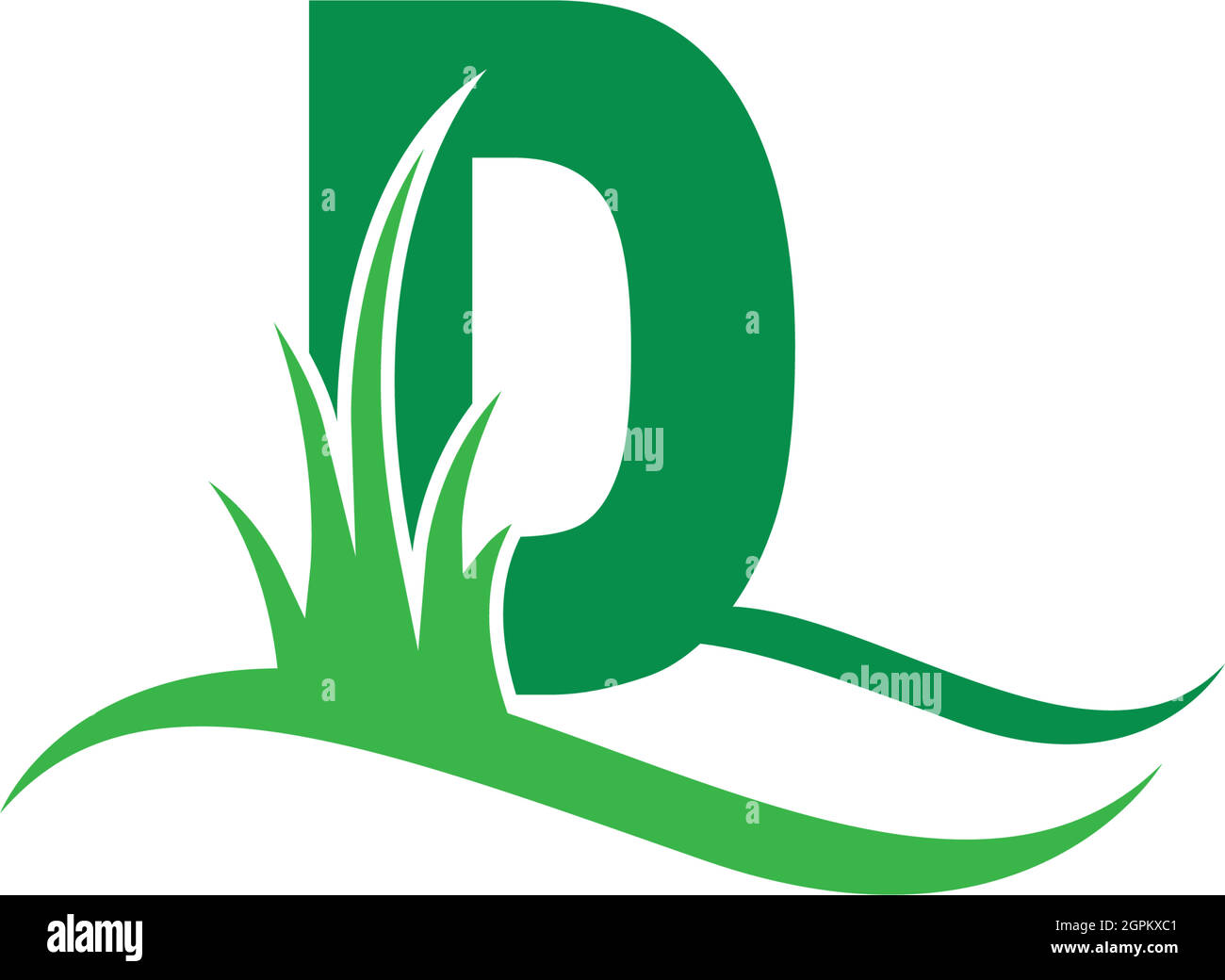 Letra D detrás de un vector de diseño con el logotipo del icono de hierba verde Ilustración del Vector