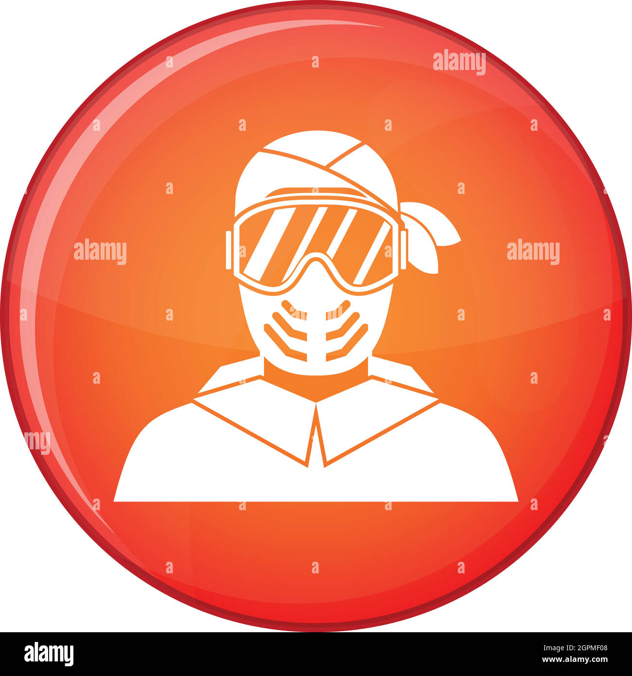 Paintball jugador lleva el icono de máscara protectora Ilustración del Vector