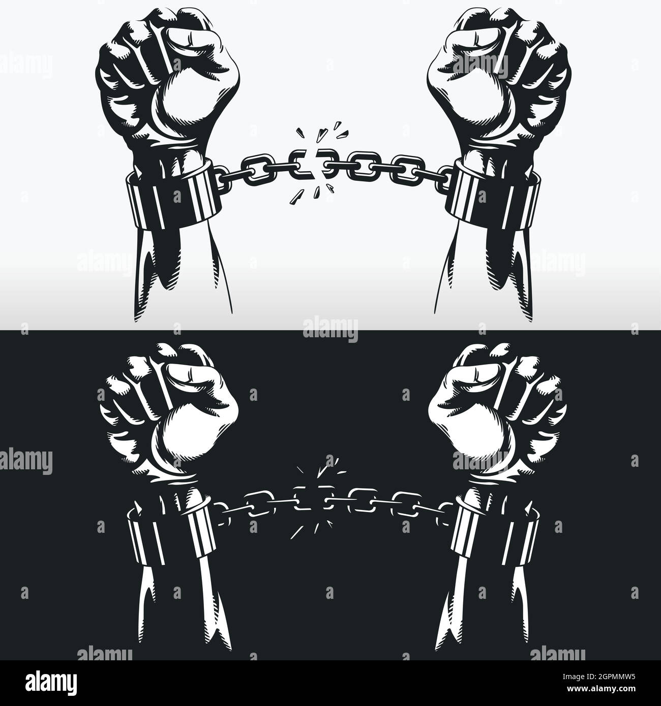 Libertad Hand Breaking Handcuff Chains Silhouette Stecil Vector Drawing