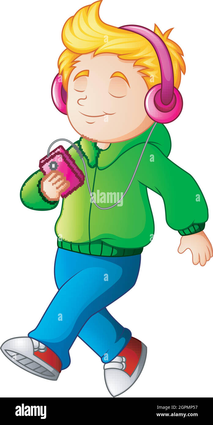 Niño de dibujos animados caminando y escuchando música Imagen Vector de stock - Alamy Niño de dibujos animados caminando y escuchando música Imagen Vector de stock - Alamy