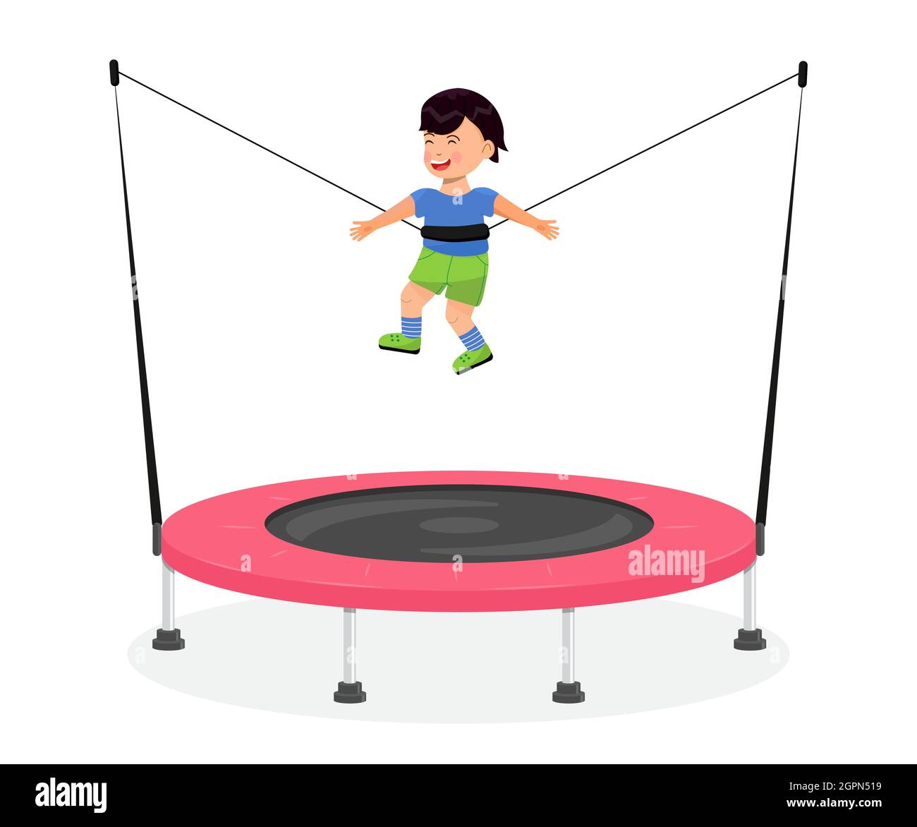 Niño saltando en trampolín. Ocio para niños, zona infantil, descanso activo  para niñas y niños. Juego de ilustración vectorial de sala de juegos, casa  de rebote para chi Imagen Vector de stock -