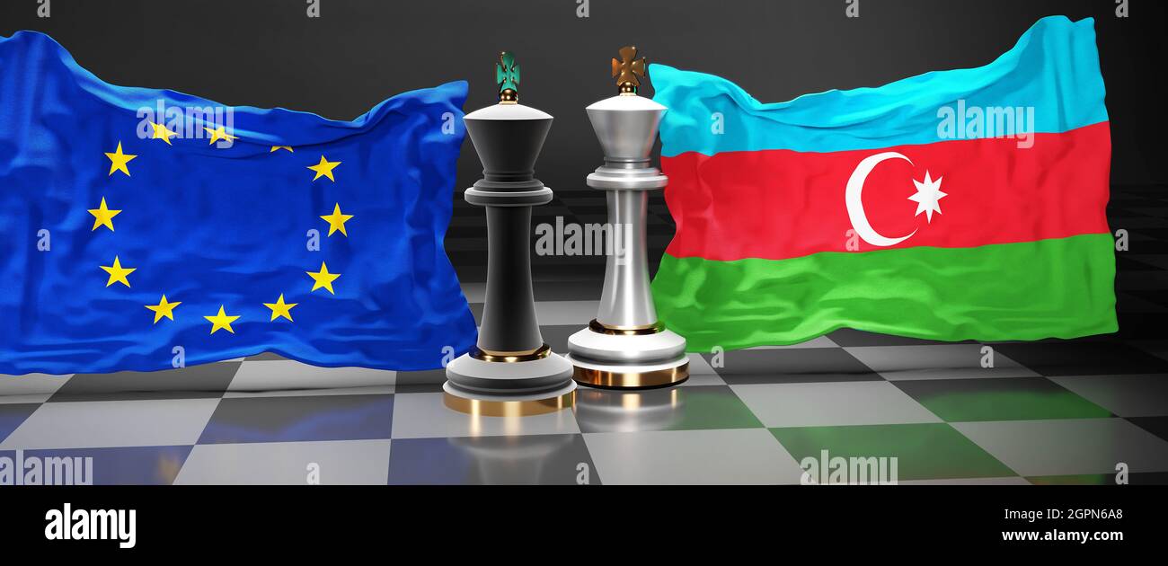 UE Europa Azerbaiyán Cumbre, lucha o un enfrentamiento entre los dos países  que tienen como objetivo resolver cuestiones políticas, simbolizado por un  juego de ajedrez con n Fotografía de stock - Alamy
