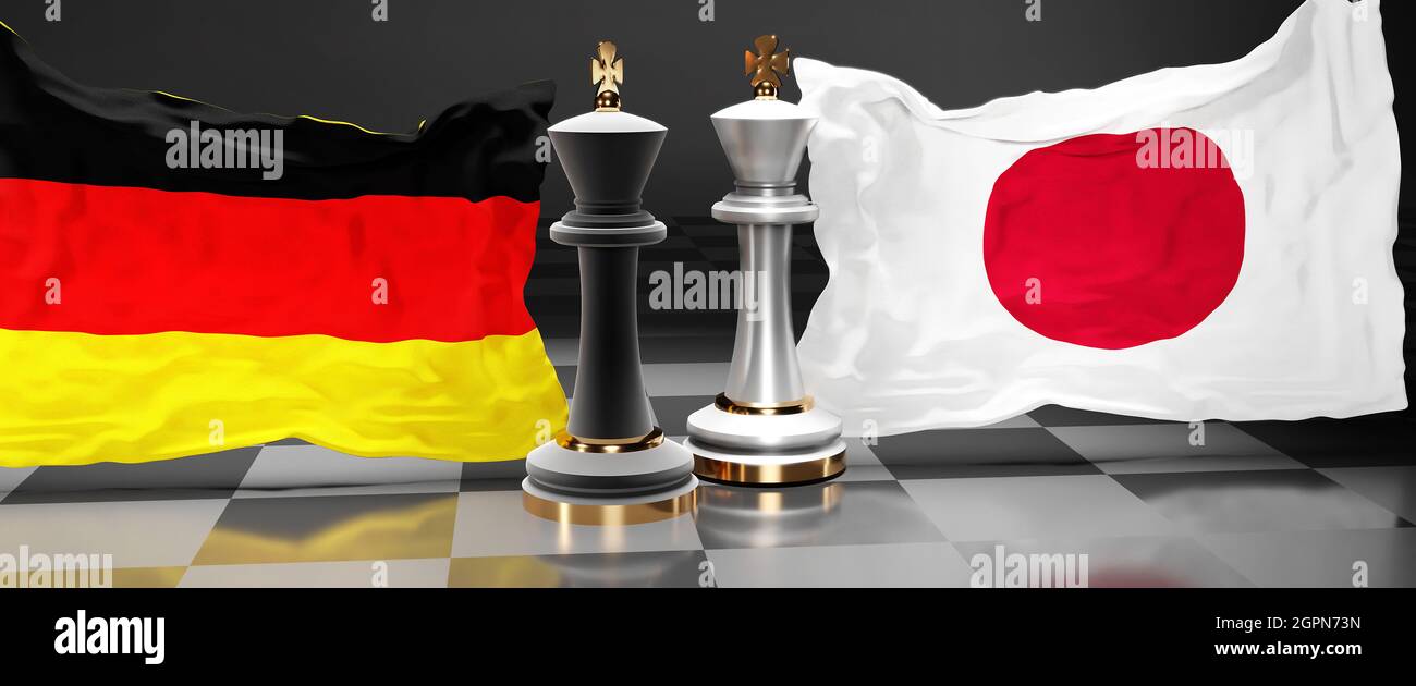 Alemania Japón cumbre, lucha o un enfrentamiento entre esos dos países que  apunta a resolver cuestiones políticas, simbolizado por un juego de ajedrez  con nacional Fotografía de stock - Alamy