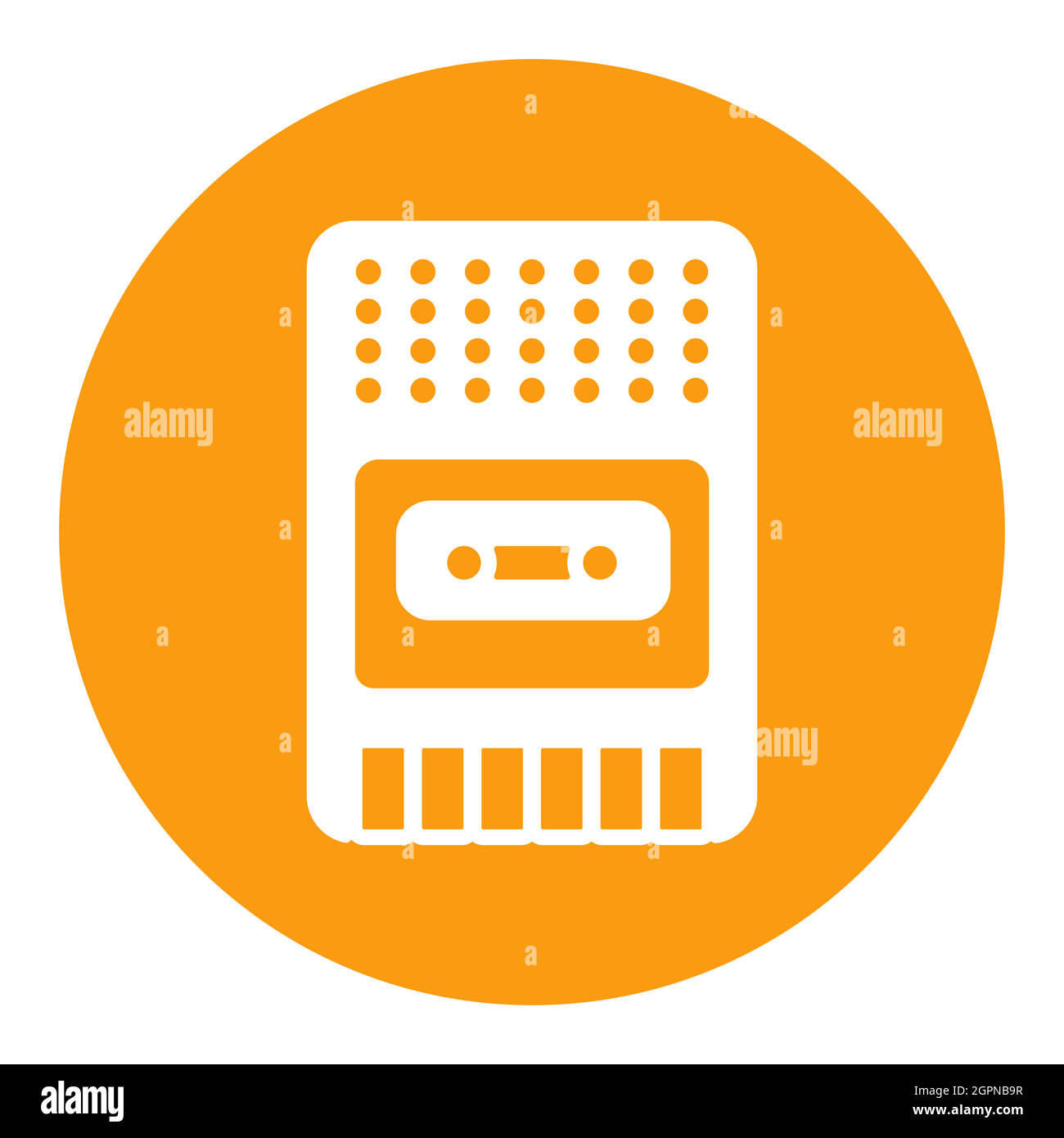 Icono de glifo blanco vectorial de la grabadora de cintas de audio vintage Ilustración del Vector