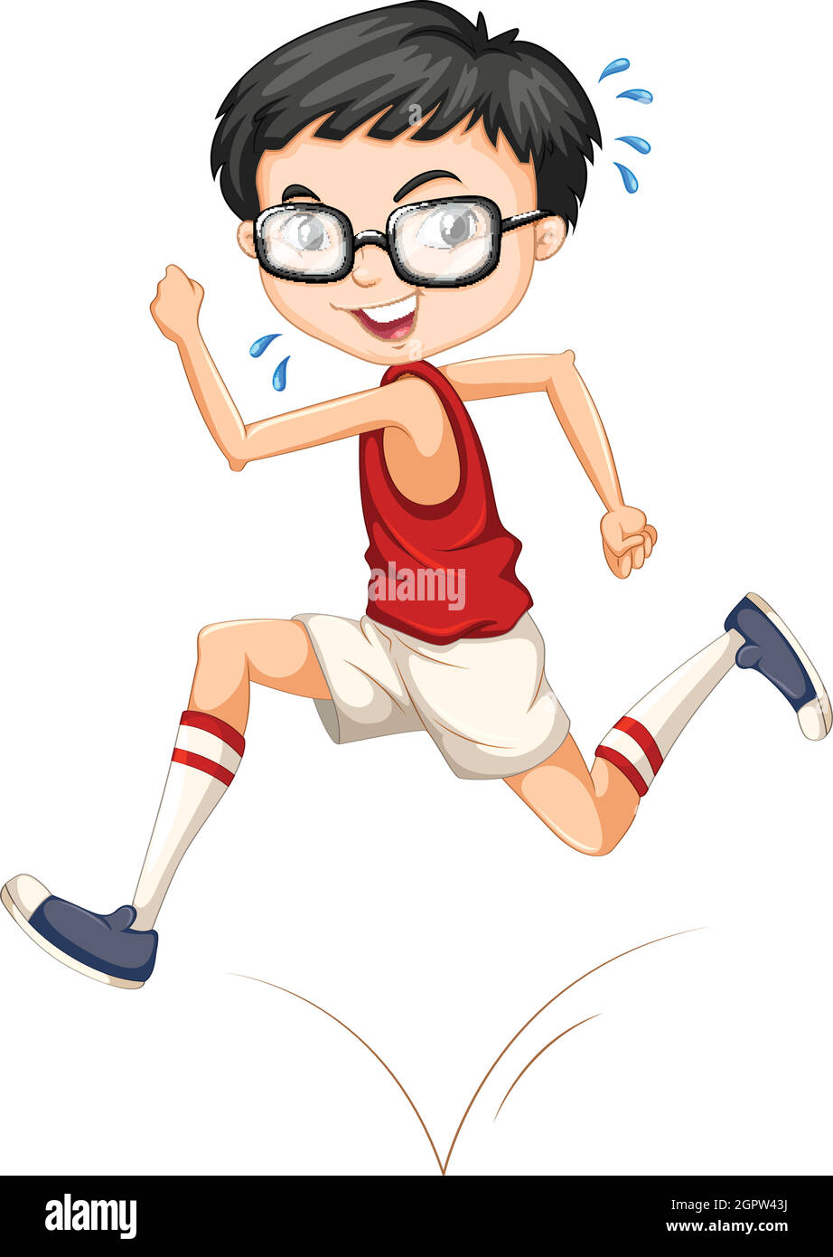 Niño con gafas corriendo Imagen Vector de stock - Alamy