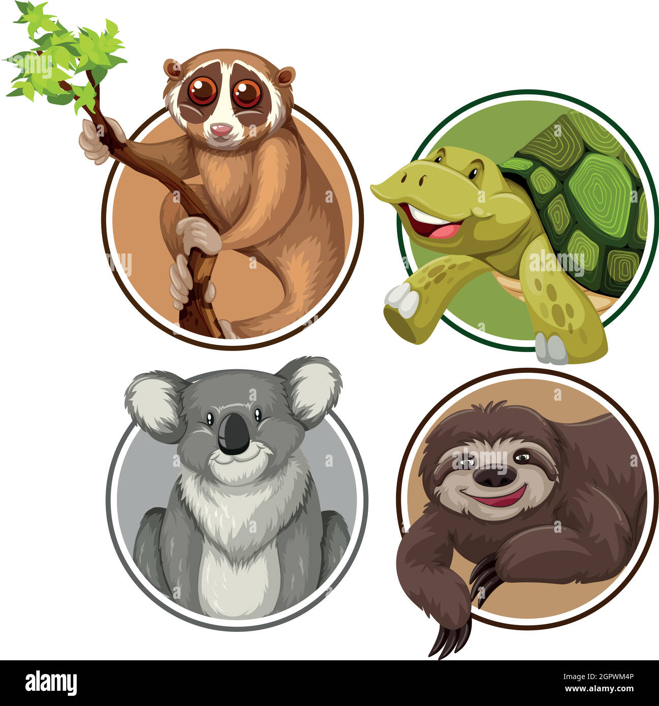 Conjunto de animales exóticos en la bandera del círculo Ilustración del Vector