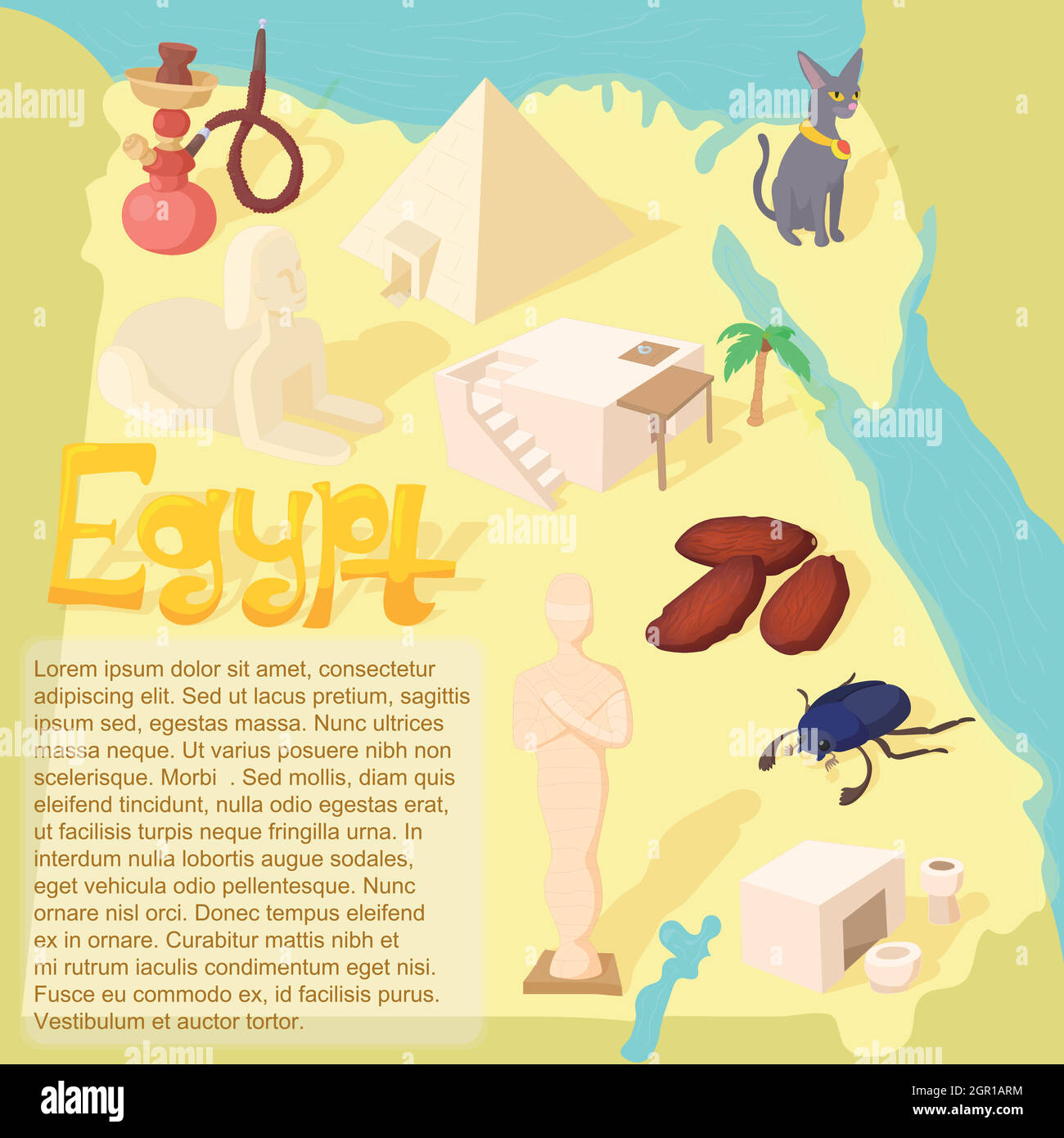 Diseño Egipto mapa travel y concepto histórico Ilustración del Vector