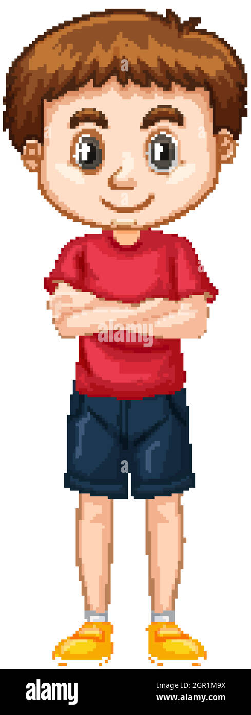 Lindo chico con camisa roja y pantalón corto sobre fondo blanco Imagen  Vector de stock - Alamy