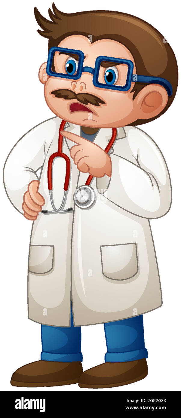 rueda cien Lechuguilla Doctor hombre en un personaje de dibujos animados uniforme sobre fondo  blanco Imagen Vector de stock - Alamy