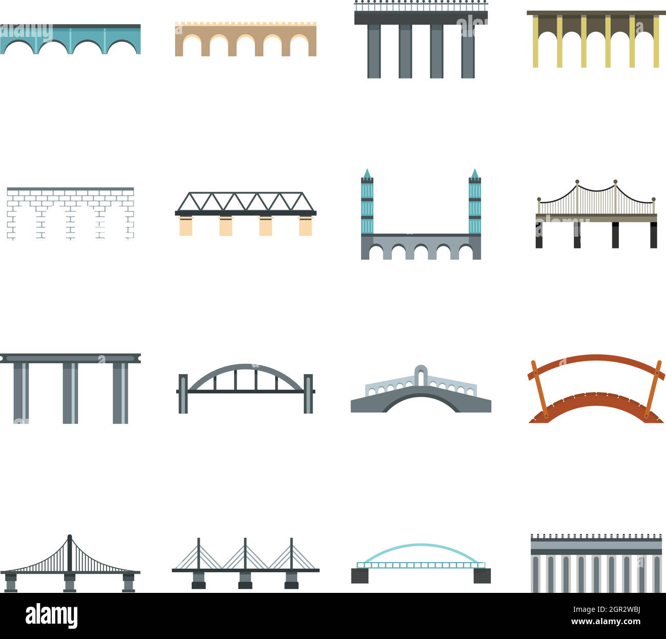 Conjunto de iconos de puente, tipo plano Ilustración del Vector