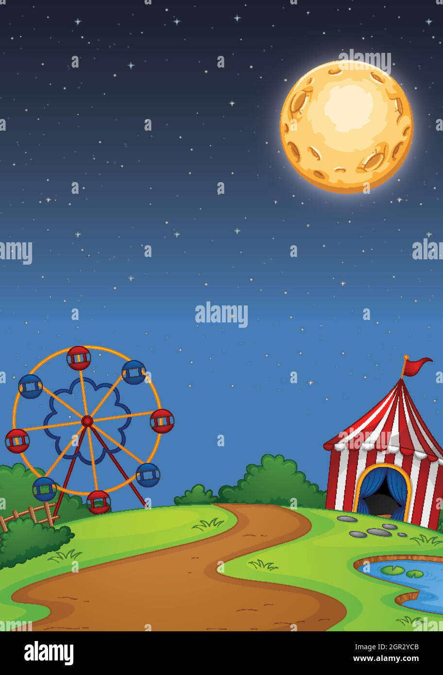 Parque de atracciones con circo en escena nocturna Ilustración del Vector
