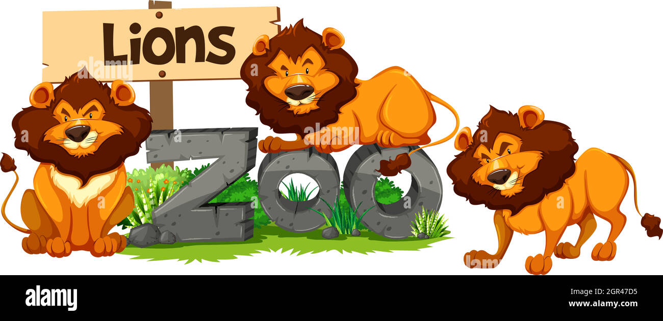 Tres leones en el zoológico Ilustración del Vector