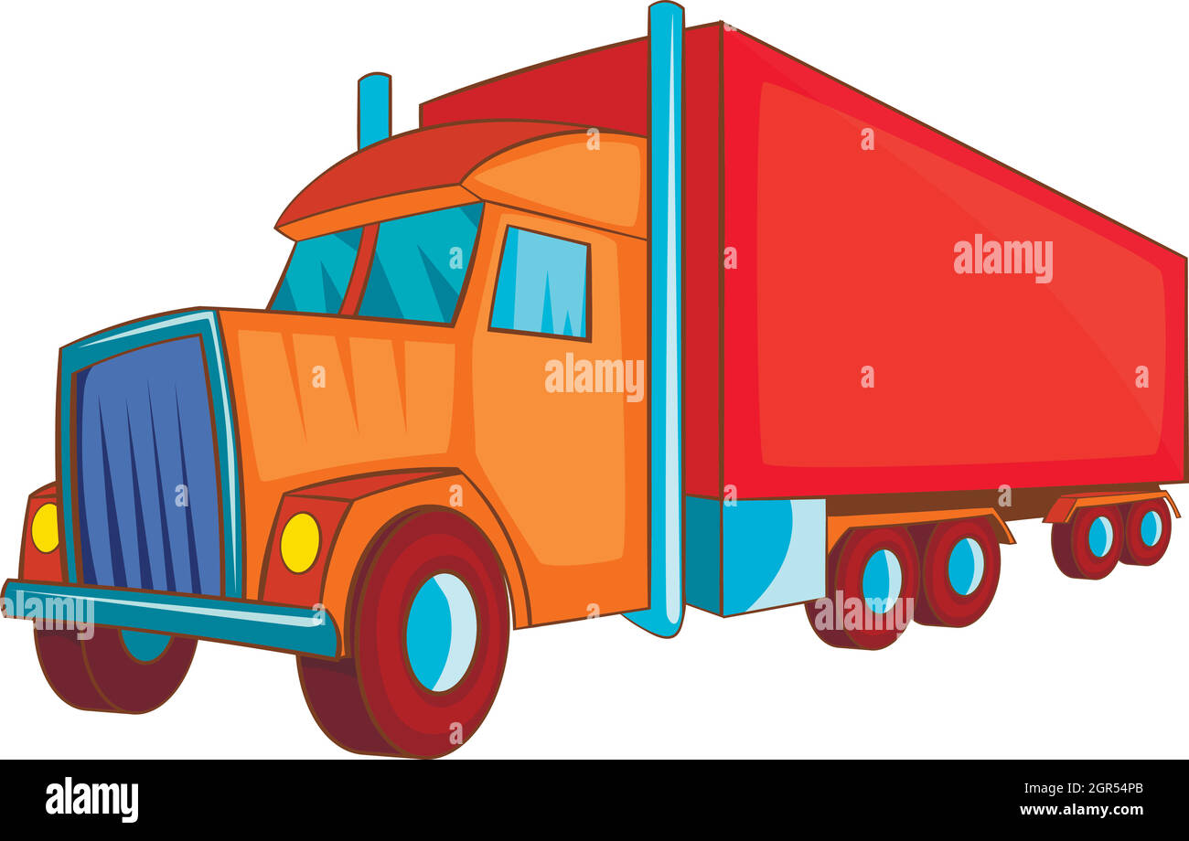 Camión semirremolque, icono de estilo de dibujos animados Imagen Vector