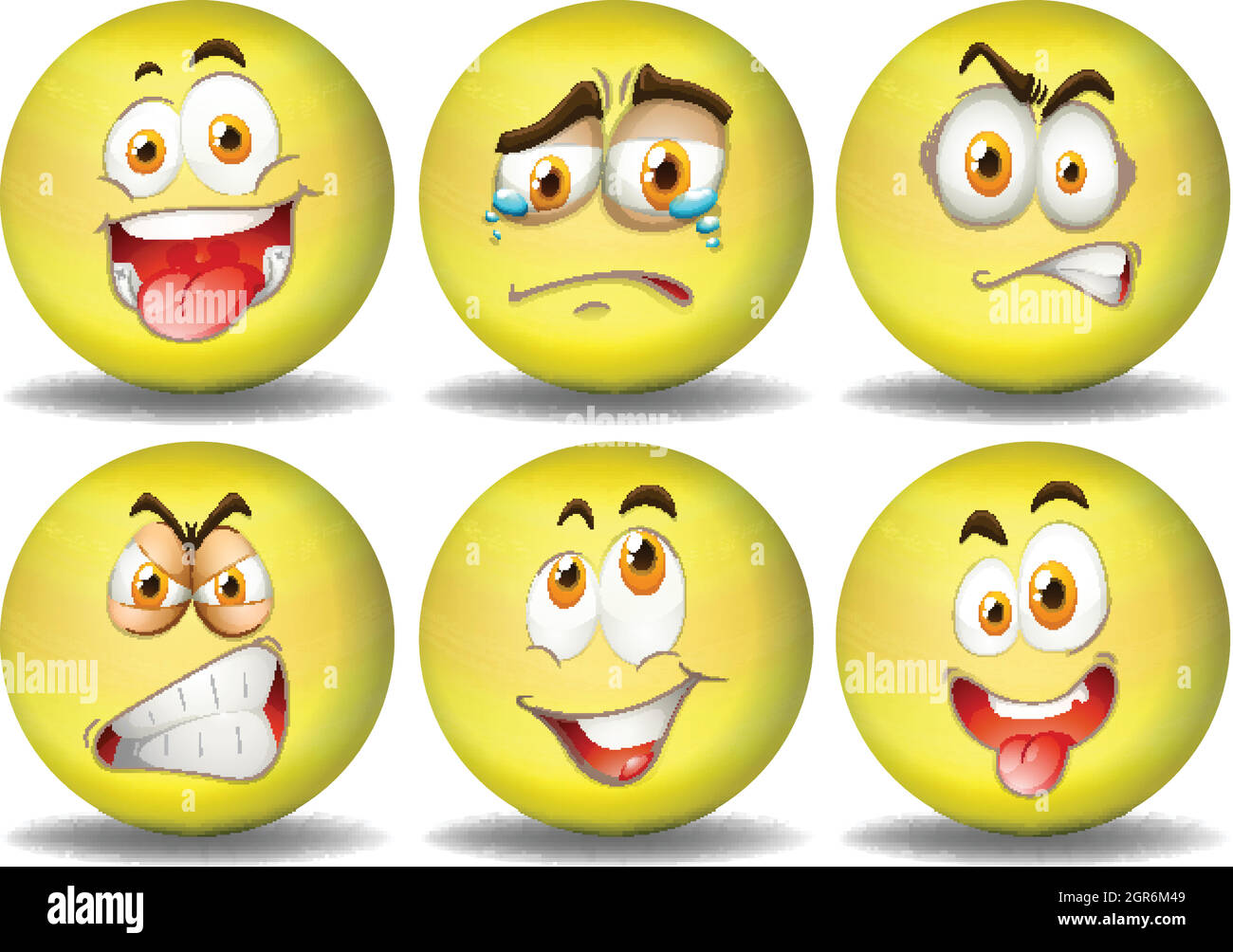 Emoticonos de expresiones de bola amarilla Ilustración del Vector