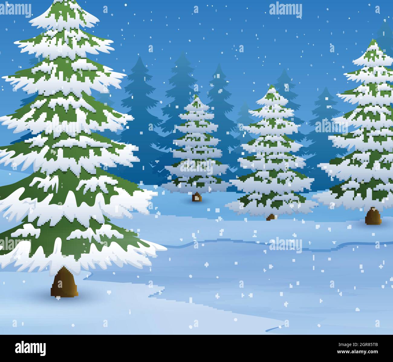 Dibujos animados del paisaje invernal con suelo nevado y abetos Imagen  Vector de stock - Alamy