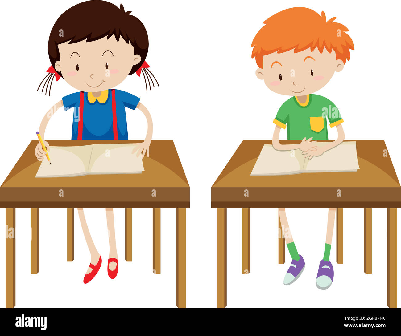 Niño y niña estudiando en sus mesas Imagen Vector de stock - Alamy Niño y niña estudiando en sus mesas Imagen Vector de stock - Alamy