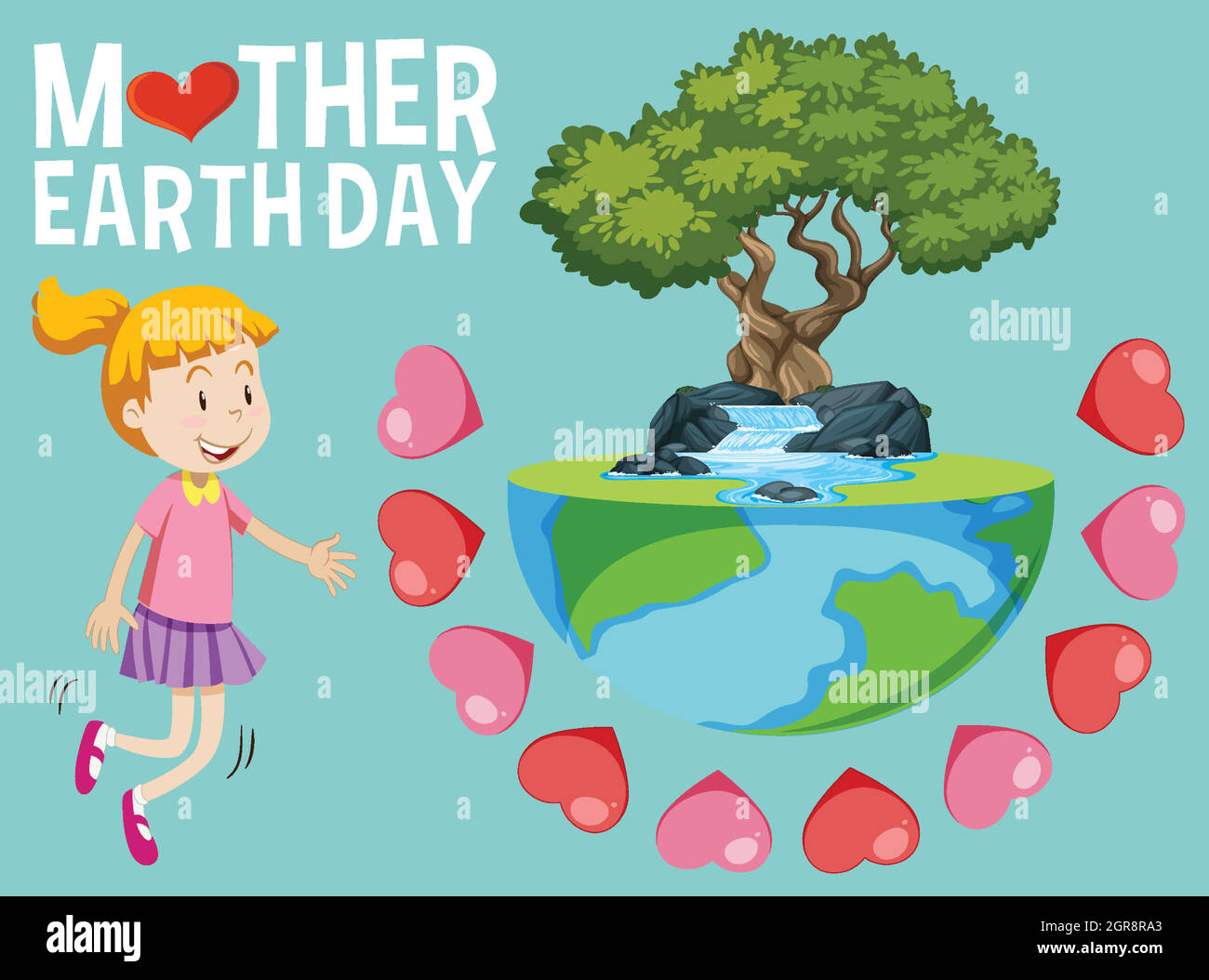 Diseño de póster para el día de la madre tierra con chica feliz Ilustración del Vector