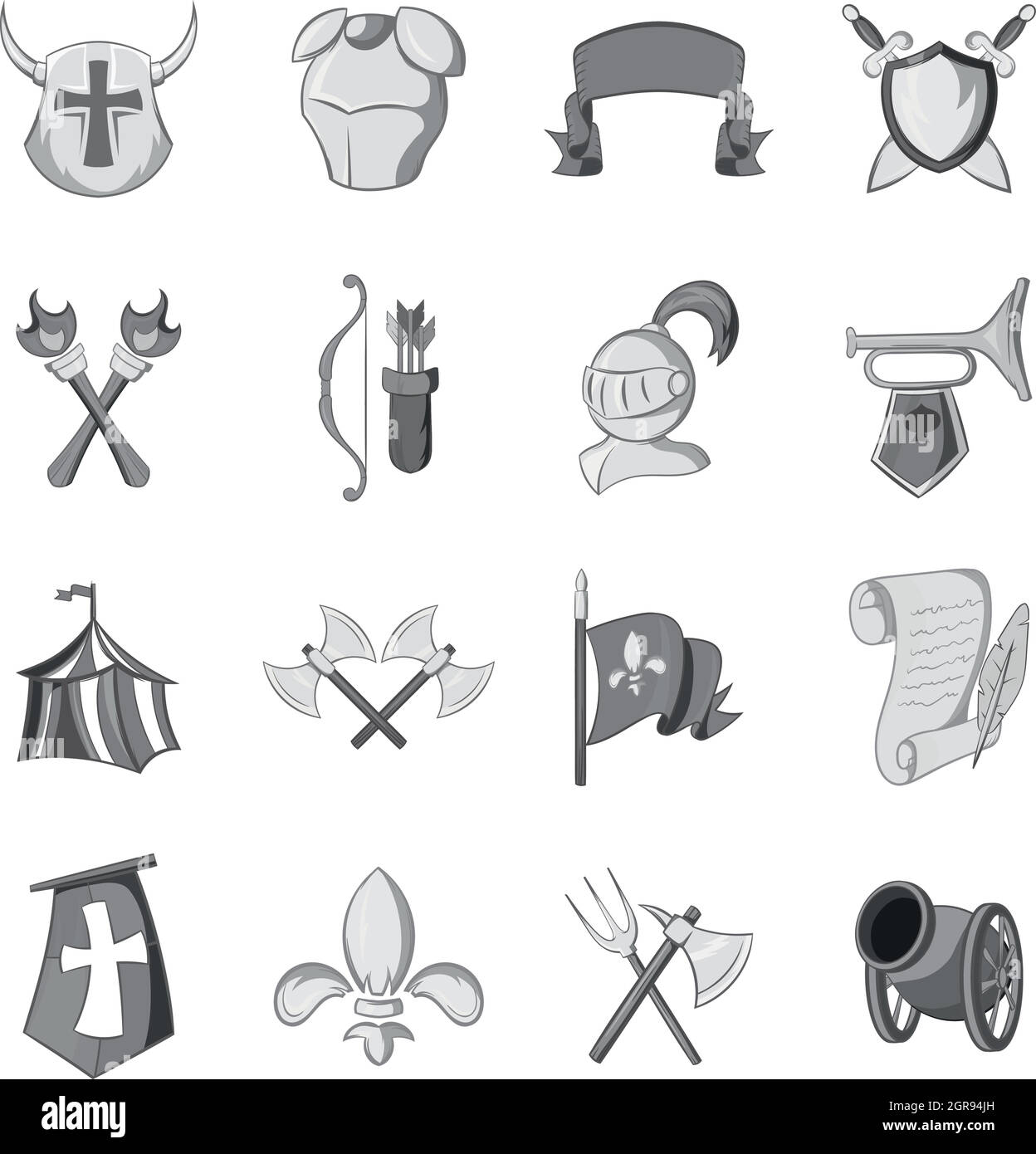 Iconos de Knight, estilo monocromo negro Ilustración del Vector