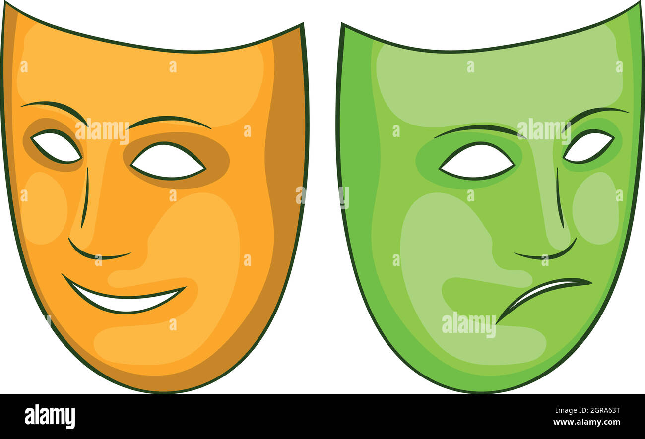 Perversión pecado Cha Feliz y Triste icono de máscara, estilo de dibujos animados Imagen Vector  de stock - Alamy