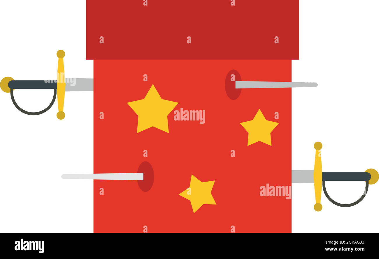 Caja de trucos con puñales, icono de estilo plano Ilustración del Vector