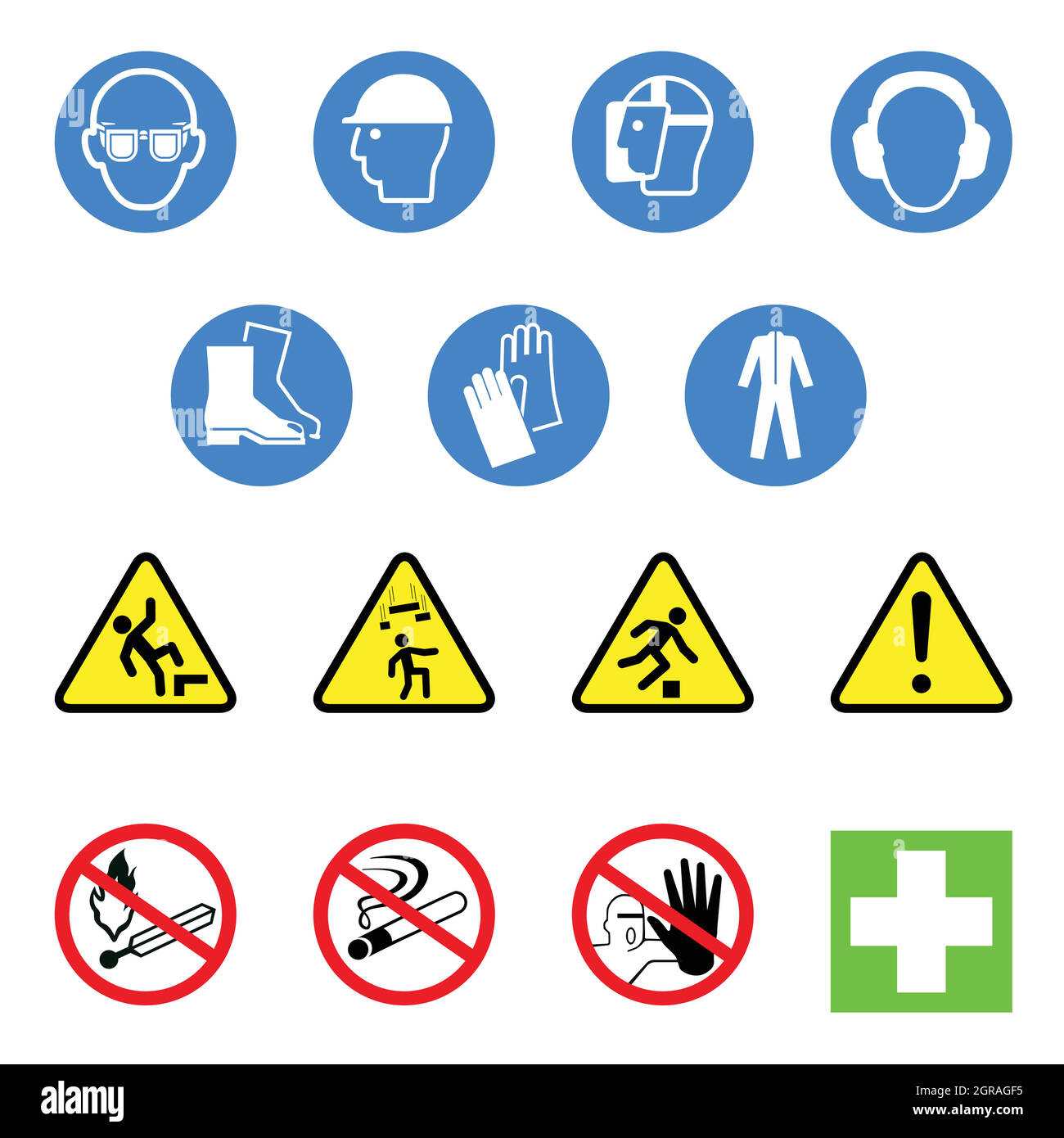 Señales de advertencia de peligro en el lugar de trabajo. Señales de  seguridad en el lugar de trabajo, símbolos. Conjunto de vectores Imagen  Vector de stock - Alamy
