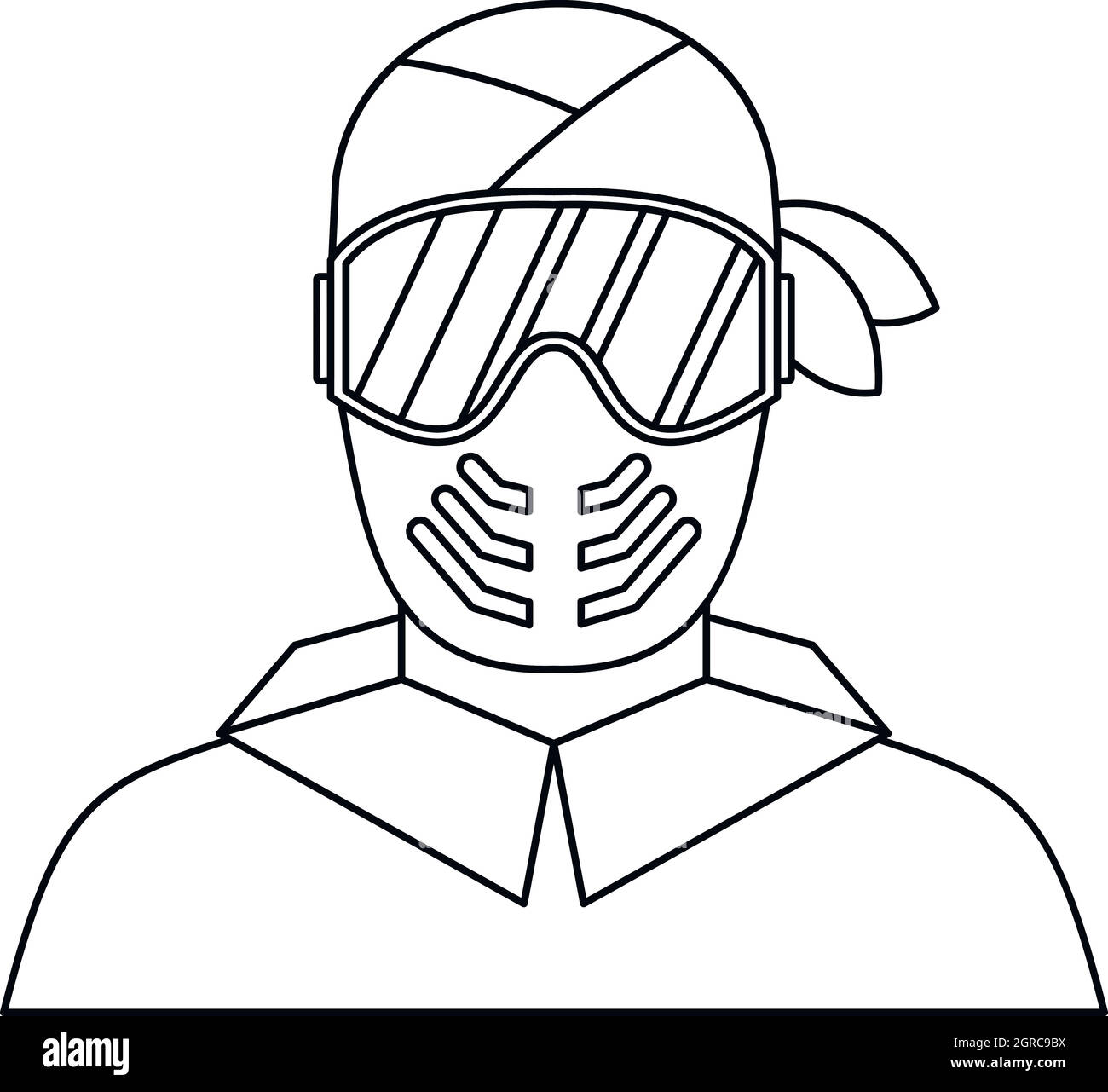 Jugador de Paintball en el icono de máscara protectora Ilustración del Vector