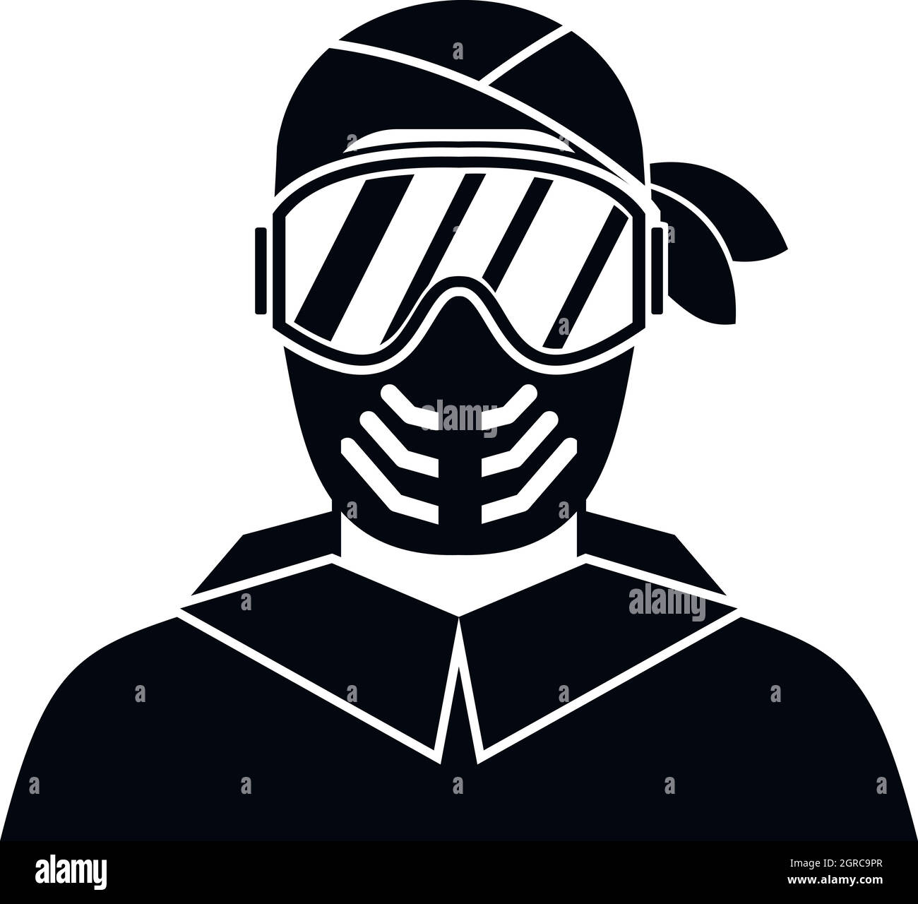 Paintball jugador lleva el icono de máscara protectora Ilustración del Vector