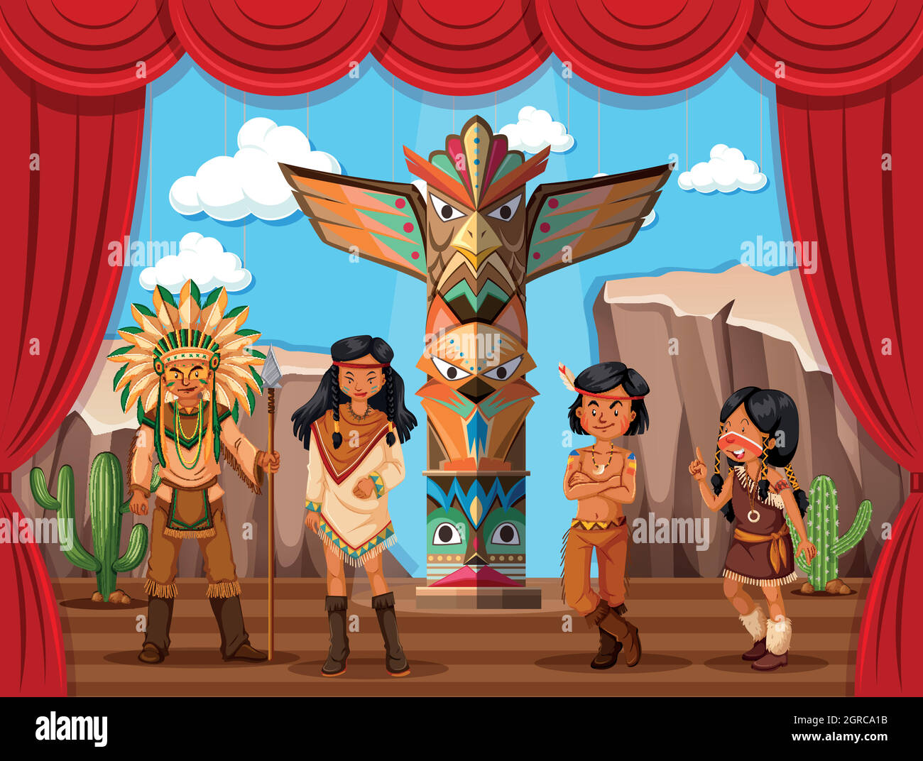Tribu nativa americana en el escenario Ilustración del Vector