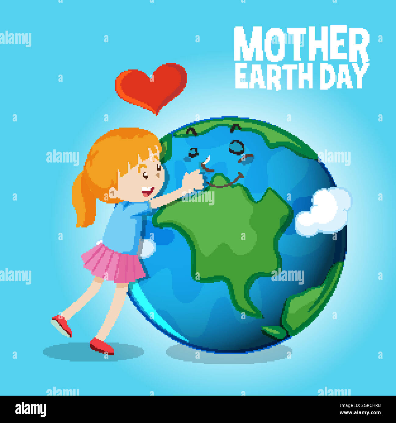 Diseño de póster para el día de la madre tierra con chica abrazando la tierra Ilustración del Vector