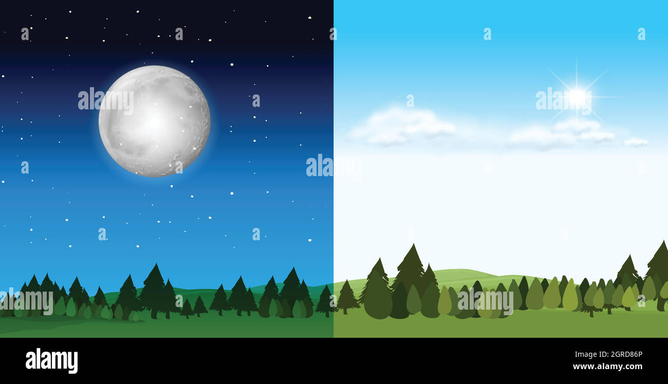 Escena de día y de noche Ilustración del Vector