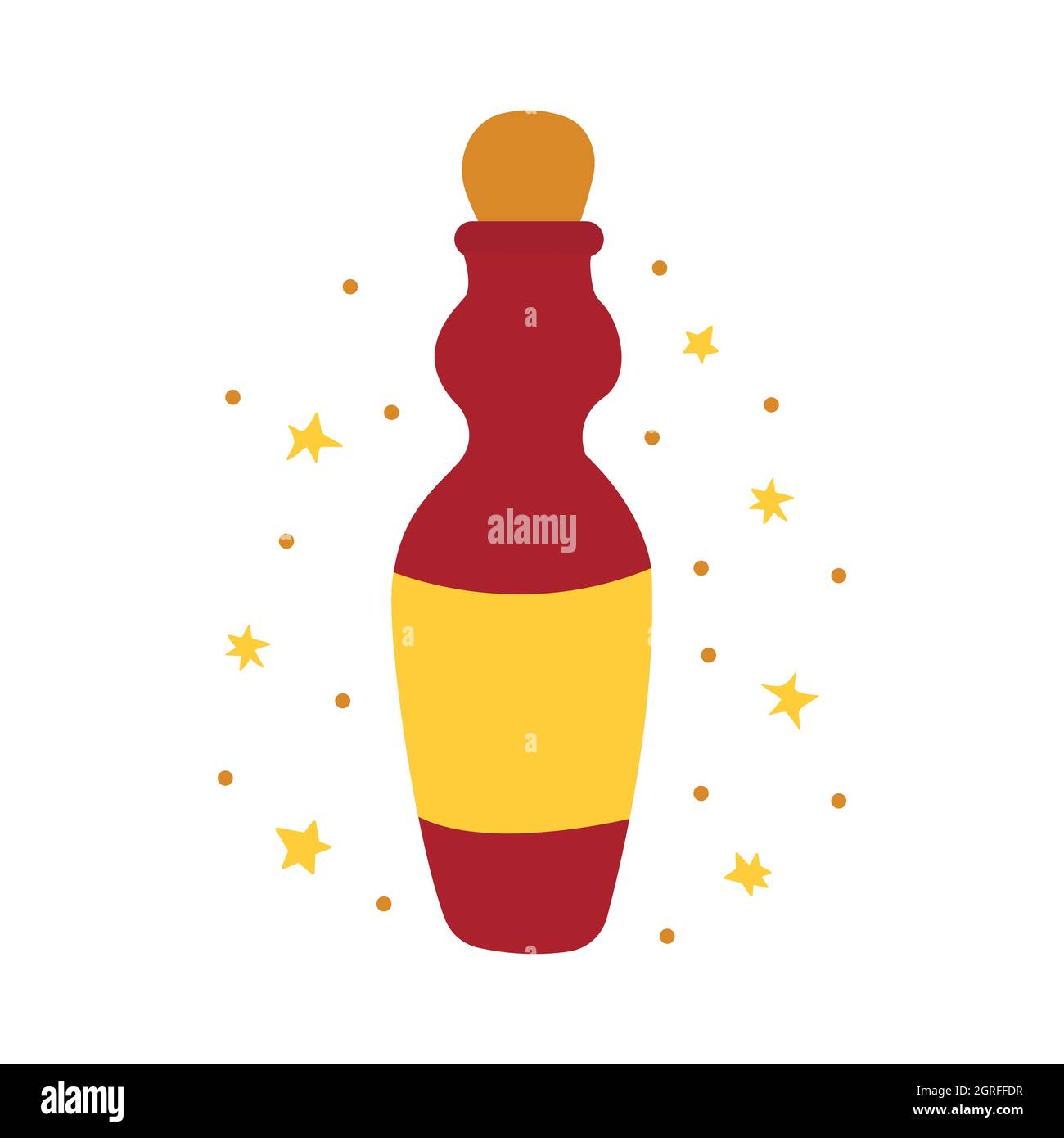 Botella de época, tarro para bebidas, vino, pociones. Ilustración colorida vectorial aislada dibujada a mano. Poción del amor, elixir, envase cosmético Ilustración del Vector