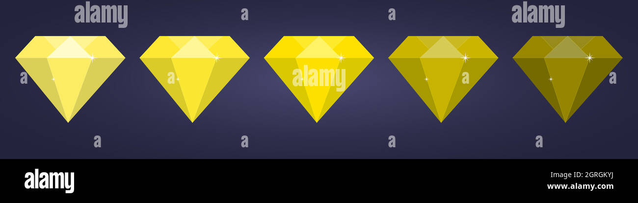 conjunto de diamante plano amarillo sobre fondo oscuro. EPS 10 Ilustración del Vector