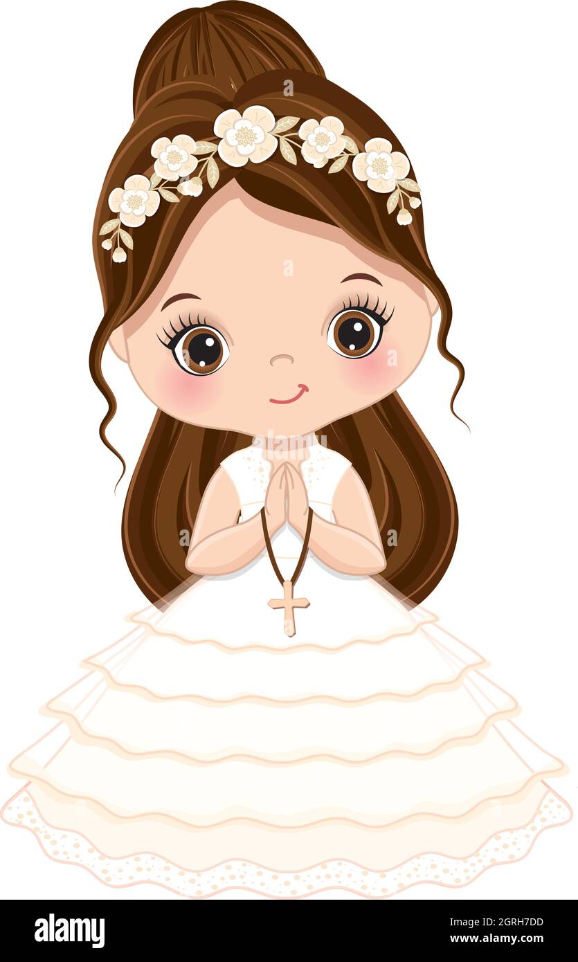 Primera Comunión Para Niña. Vector 1ra Comunión Para Niña Linda  Ilustraciones svg, vectoriales, clip art vectorizado libre de derechos.  Image 175278023