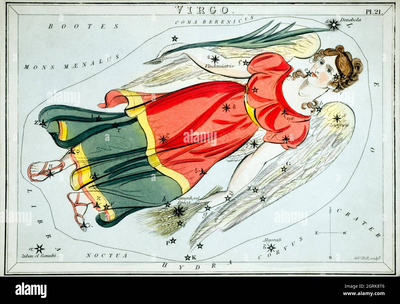 Sidney Hall (1788-1831) – Gráfico astronómico de la ilustración del Virgo. Foto de stock