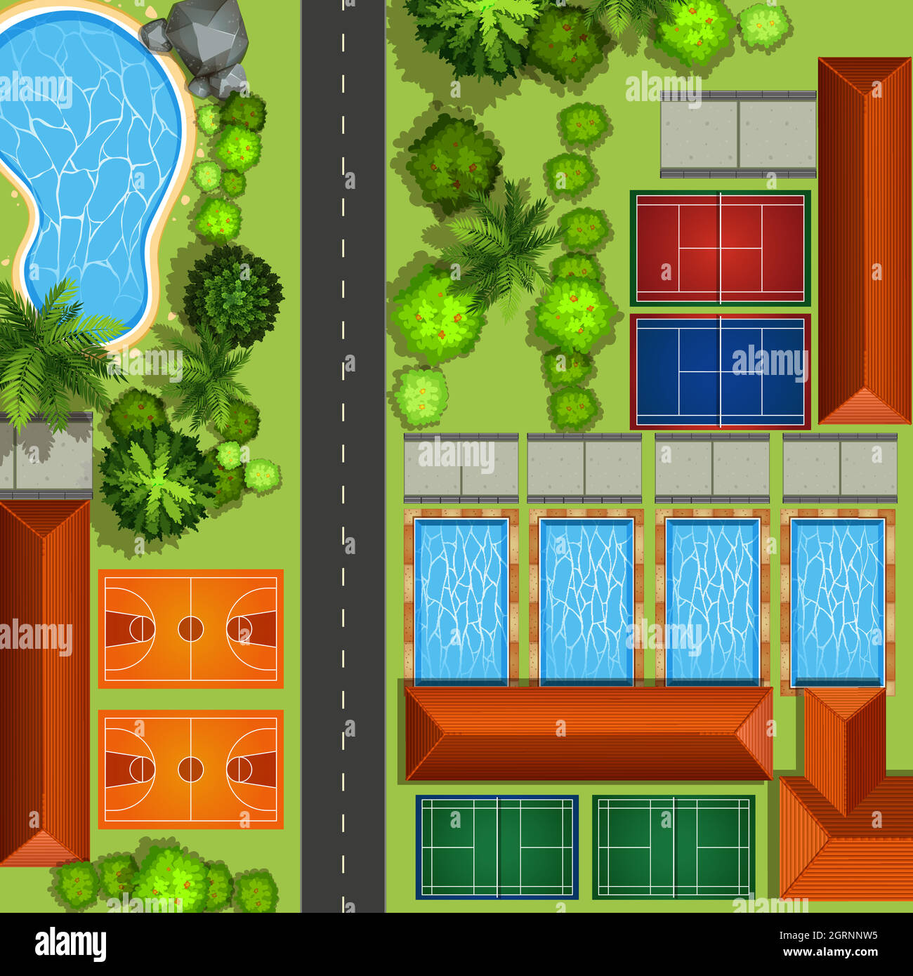 Servicio comunitario con cortes y piscinas Ilustración del Vector