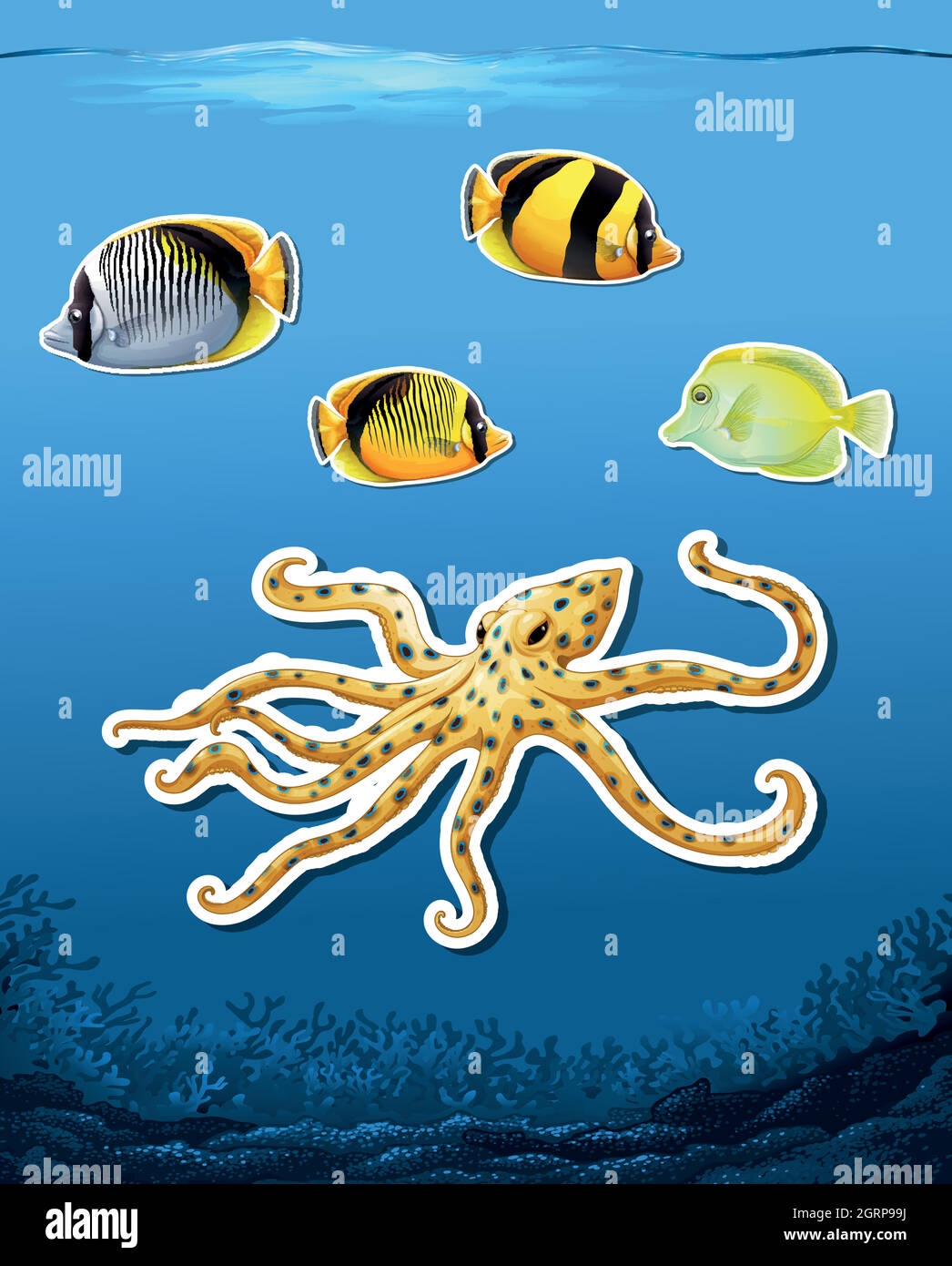 Mar criatura sticket fondo submarino Ilustración del Vector