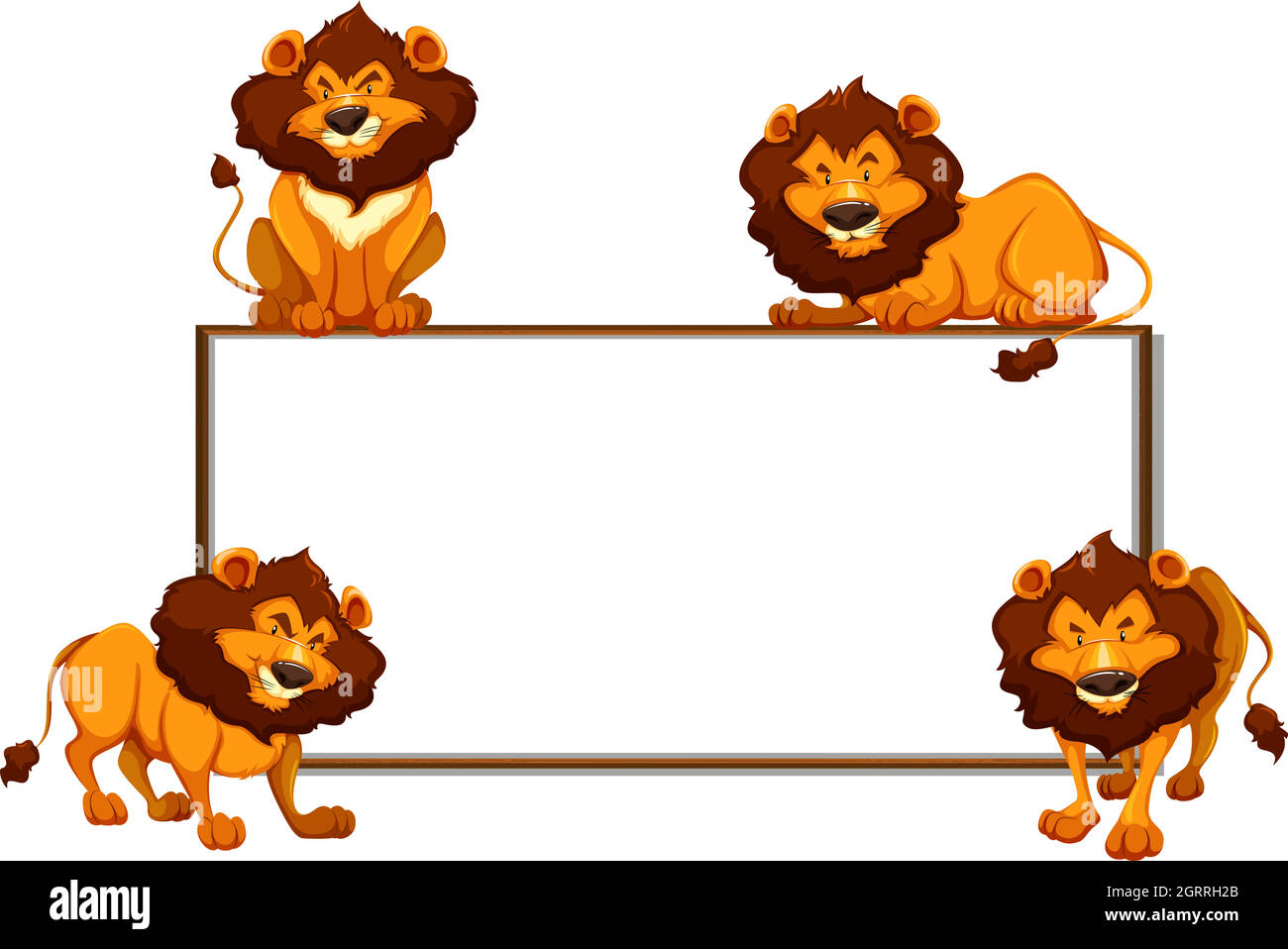 Plantilla de borde con cuatro leones Ilustración del Vector
