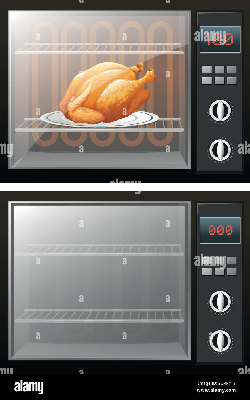 Pollo asado en el horno electrónico Imagen Vector de stock - Alamy