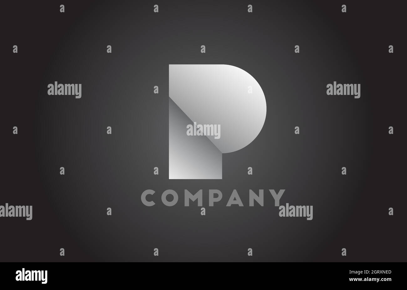 Logotipo de letra P geométrica blanca y negra para empresas. bramido corporativo y letras con diseño futurista y gradiente para la empresa Ilustración del Vector