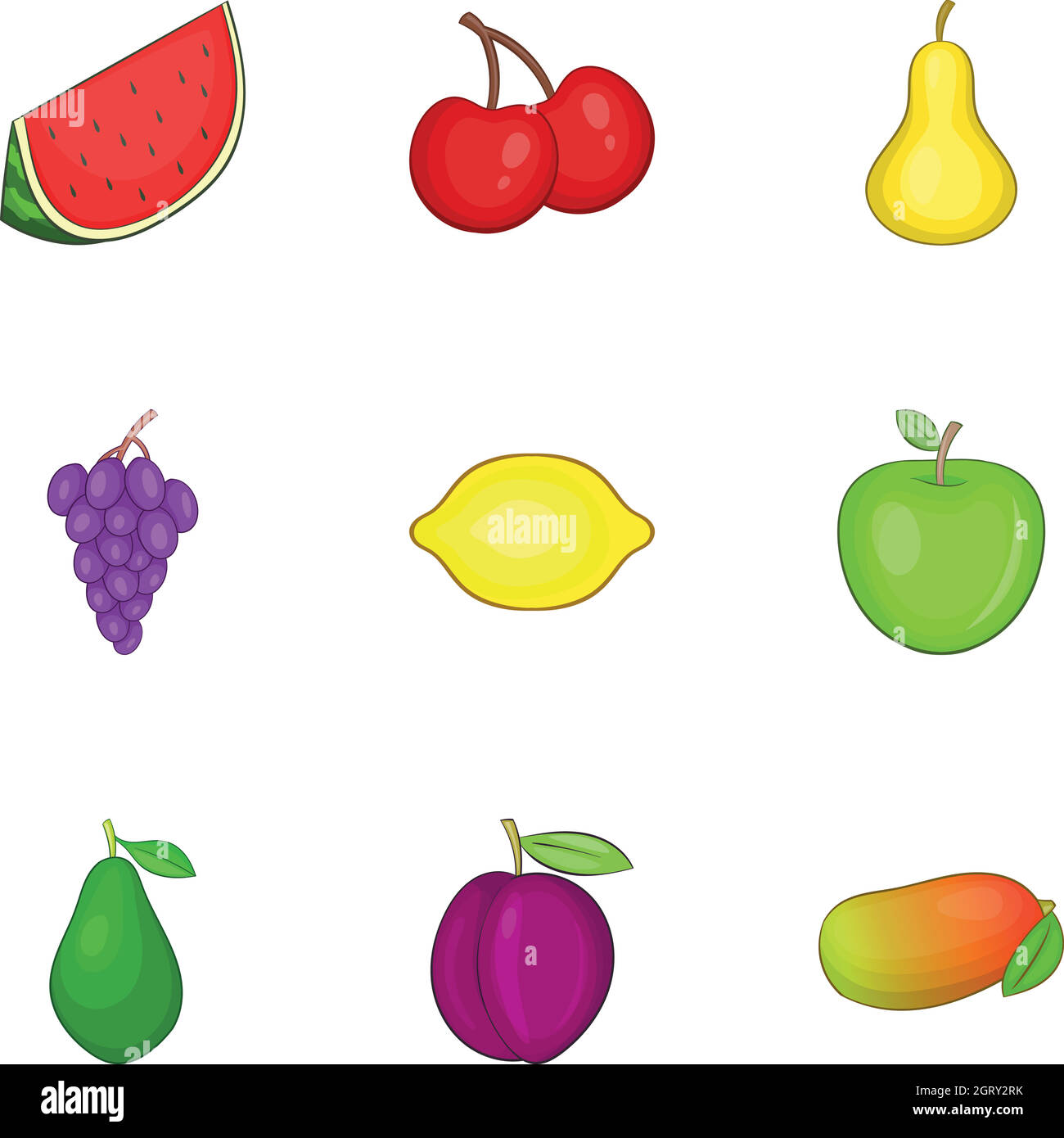 Diferentes tipos de iconos de frutas, estilo de dibujos animados Imagen  Vector de stock - Alamy