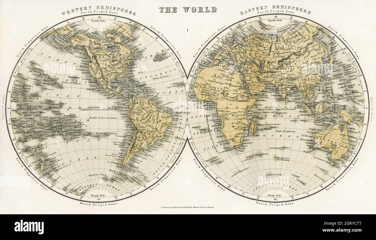 Una ciclopedia de Geografía, descriptiva y física, formando un nuevo diario general del mundo y diccionario de pronunciación, (1859) World Map Foto de stock