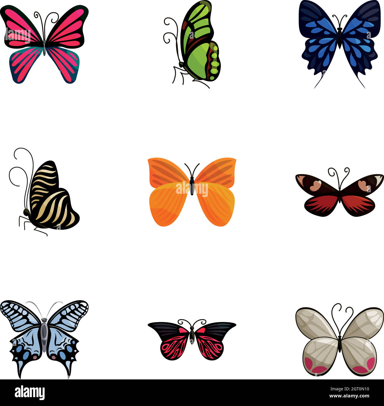 Conjunto de iconos de mariposas de colores, estilo de dibujos animados Ilustración del Vector